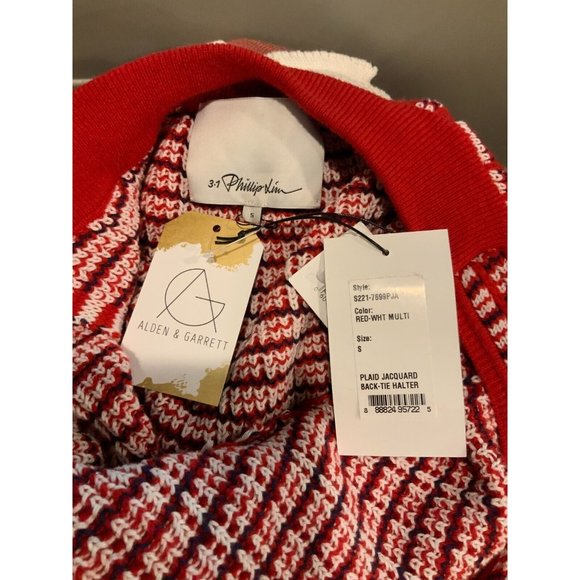 3.1 Phillip Lim Red & White Plaid Knit Jacquard Halter Top, Size S, NWT! $450 - Picture 7 of 7